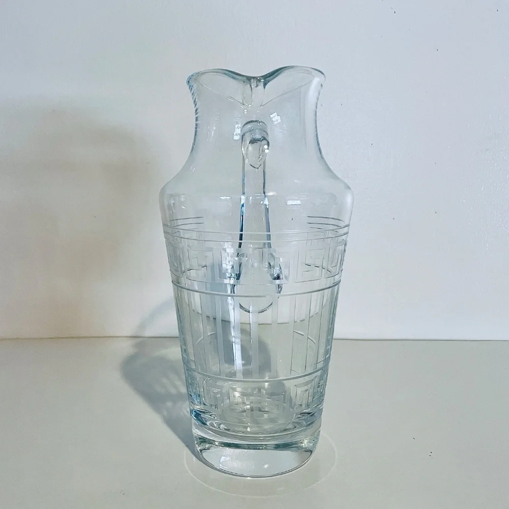 Versace x Rosenthal Meandre Greek Key Clear Glass Crystal Pitcher Vintage - Picture 6 of 14